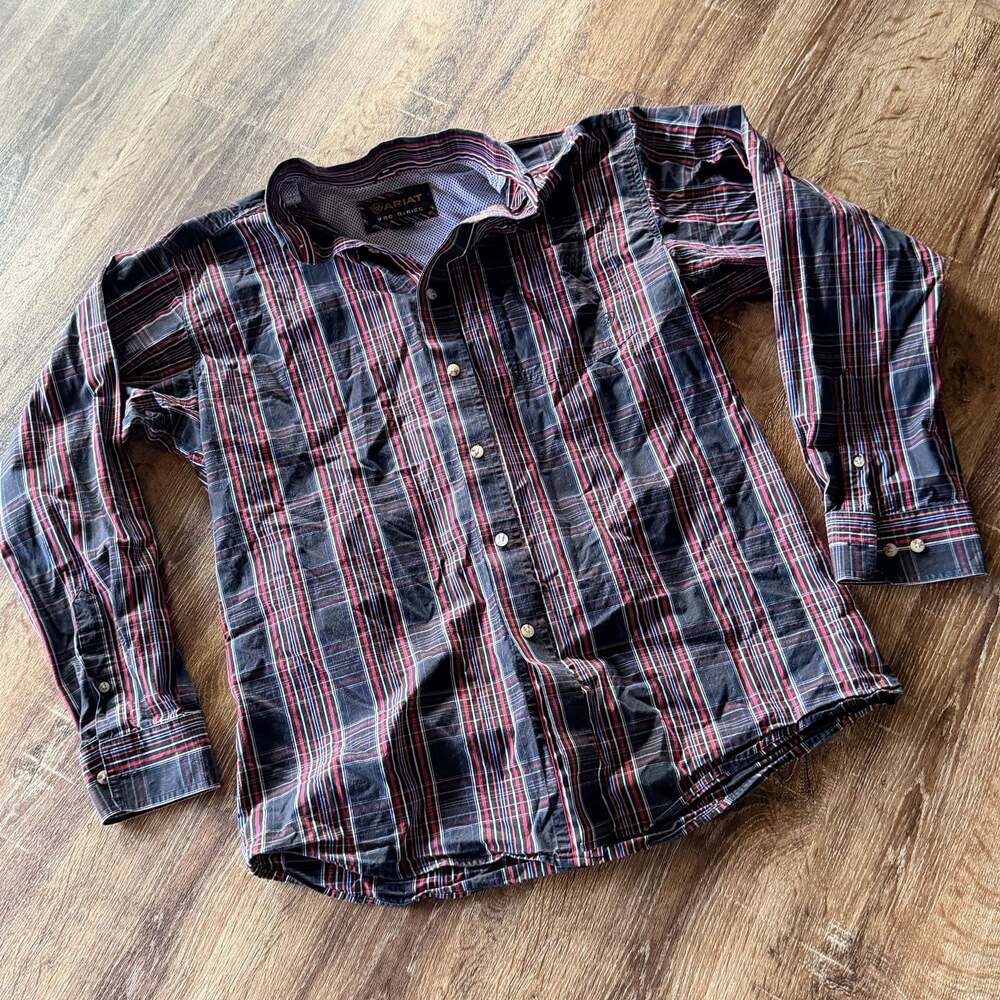 Ariat Pro Series Men's Long Sleeve Plaid Button Down Shirt - Navy/Red/White